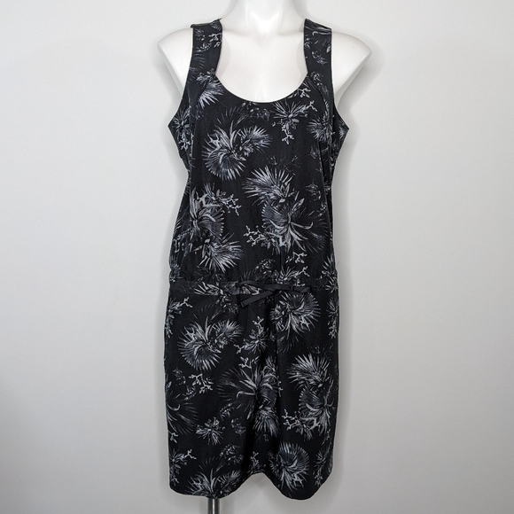 FIG Clothing black floral drawstring waist active dress M - Picture 2 of 11